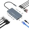 USB-C šakotuvas 14 viename Wozinsky WDS03Y5S daugiafunkcis, aliuminis, 3 monitoriams, su 15 cm laidu · pilkas