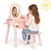 Vaikiškas medinis tualetinis staliukas su LED veidrodžiu, stalčiumi, kėdute ir 6 priedais, rožinis ECOTOYS