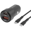 WAYME Automobilinis įkroviklis 12/24V, USB 30W + USB-C PD 30W + USB-C > USB-C 100 cm cable, max 60W