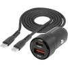 WAYME Automobilinis įkroviklis 12/24V, USB 30W + USB-C PD 30W + USB-C > USB-C 100 cm cable, max 60W