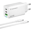 Wozinsky GaN 65W Charger su 2xUSB-C USB Ports su 65W CC kabelis – baltos spalvos