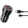 XO automobilinis įkroviklis CC48 2x USB 2,4A juodos spalvos + USB-C kabelis