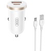 XO automobilinis įkroviklis CC56 PD 30W QC 1x USB 1x USB-C baltos spalvos + USB - USB-C kabelis