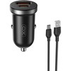 XO automobilinis įkroviklis CC56 PD 30W QC 1x USB 1x USB-C juodas + USB – USB-C laidas