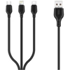 XO kabelis NB103 3in1 USB – Lightning + USB-C + microUSB 1,0 m 2,1A juodas