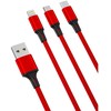 XO kabelis NB173 3in1 USB - Lightning + USB-C + microUSB 1,2 m 2,4A raudonos spalvos