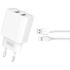 XO sieninis įkroviklis CE02C 2x USB 2,1A baltas + USB-C laidas