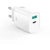 XO sieninis įkroviklis CE30 PD 30W 1x USB-C 1x USB baltas + laidas USB-C – Lightning