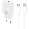 XO sieninis įkroviklis CE40 PD 20W 1x USB-C 1x USB baltas + laidas USB-C – USB-C