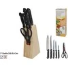 7 peilių rinkinys su žirklėmis ir mediniu stovu (19 cm), 33,5 x 11 x 7,5 cm, KITCHEN&GO