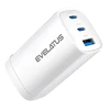 Evelatus 65W GaN ātrā lādētāja 2× USB-C + USB-A CN spraudnis PD/QC daudzportu izeja baltā krāsā