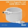 Club 3D USB-C į USB-C kabelis 2M, magnetinis, baltas