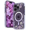 Dėklas Back cover Kingxbar Apple iPhone 14 Pro MagSafe decorated with peony flowers print Flora Series magnetic Violetinė