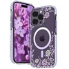 Dėklas Back cover Kingxbar Apple iPhone 14 Pro MagSafe decorated with peony flowers print Flora Series magnetic Violetinė