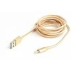 GEMBIRD CCB-mUSB2B-AMLM-6-G USB–8 kontaktų kabelis, medvilninis pintas metalinis jungiklis, 1,8 m, auksinis
