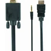 GEMBIRD A-HDMI-VGA-03-10 HDMI į VGA ir garso adapterio kabelis vienas prievadas 3m juodas
