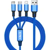 iLike CCI02BE Pīta auduma izturīgs USB 3in1 Kabelis ar USB uz Micro USB / Lightning / Type-C 1m Zils