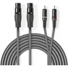 „Nedis“ subalansuotas garso kabelis, 2x XLR 3 kontaktų (F) - 2x RCA (M), 1,50 m, tamsus pjūklo dantų formos