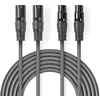 „Nedis“ subalansuotas garso kabelis, 2x XLR 3 kontaktų (M) - 2x XLR 3 kontaktų (F), 1,50 m, tamsiai pilkas
