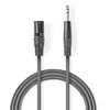 „Nedis“ subalansuotas garso kabelis XLR 3 kontaktų (M) - 6,35 mm lizdas (M) 5,00 m, tamsus pjūklo dantų raštas