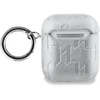 Karl Lagerfeld PU Embossed Karl and Choupette Heads dėklas ausinėms AirPods 1/2 sidabrinės spalvos