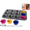 Kitchengo Nelipni plieninė keksiukų kepimo forma 12 keksiukų, Ø6 cm, su 60 popierinių formelių, 3 × 26 × 35 cm