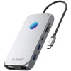 „Orico“ USB-C 12w1 RGB | 3x USB-A 3.1 | 1x USB-A 2.0 | USB-C PD 100W | 1x USB-C 3.1 | 1x HDMI 1.4 4K 30Hz | 1x VGA 1080p | 1x „Micro SD/SD 3.0“ | 1x RJ Gigabit | 1x Garso jungtis - pilka
