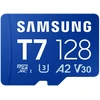 „Samsung T7 Micro SD“ atminties kortelė, 128 GB, skirta išmaniesiems telefonams, planšetiniams kompiuteriams ir nešiojamiesiems konsolėms, nuskaitymo greitis – 170 MB/s.