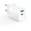 XO sieninis įkroviklis CE29 PD 20W 1x USB-C 1x USB baltas + laidas USB-C - USB-C