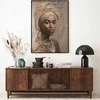 Eurofirany Rankomis tapytas Afrikos moters portretas ant drobės, bėžiniai tonai, etninis stilius, įrėmintas sienos menas, 60x80 cm, elegantiškas namų dekoras, interjero detalė