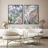 Eurofirany Žalias ir baltas lapų paveikslas, rankomis tapytas ant drobės, natūralus sienų menas, 60x80 cm dekoracija su rėmu, modernus gamtos kūrinys, interjero detalė