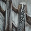 Eurofirany Rankomis tapytas drobės paveikslas su medine tvora, pilkas ir baltas kraštovaizdžio menas, didelis 80x120 cm dekoratyvinis sienų paveikslas skandinaviškam ir kaimiškam interjerui, namų dekoras