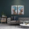 Eurofirany Afrikos moters portretas, rankomis tapytas ant drobės, pilki ir mėlyni tonai, 80x120 cm, dekoratyvinis sienų menas etniniam ir moderniam interjerui, paveikslas namams