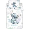 Patalynė bawełniana 100x135 Lilo i Stitch Ohana balta mėlyna poszewka 40x60 JF24