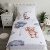 Patalynė bawełniana 100x135 Meškiukas baloniki gwiazki 7547 balta pilka księżyc chmurki Teddy Bear dziecięca do łóżeczka poszewka 40x60