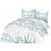 Medvilninės patalynės komplektas 220x200, baltas ir turkio spalvos ornamentais, minkšta medvilninė patalynė, modernaus dizaino patalynė, raštuota patalynė, miegamojo tekstilė