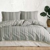 Medvilninis patalynės komplektas 220x200 cm, pilkas dryžuotas, ranforce audinys, užsegimas sagomis, 1 antklodės užvalkalas ir 2 pagalvių užvalkalai, miegamojo tekstilė