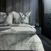 Eurofirany Medvilninio satino patalynės komplektas, 220x200 cm antklodės užvalkalas su lapų raštu, šviesiai pilka ir mėtų žalia, 3 dalių rinkinys, miegamojo tekstilė
