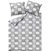 Medvilnės perkalio patalynės komplektas, 200x220 cm antklodės užvalkalas su raukiniais, pilkas užsegimas sagomis, 100% medvilnė, 140 g/m², komplekte 2 pagalvių užvalkalai, minkšta patalynė miegamajam