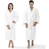 Medvilninis kilpinis chalatas, unisex viešbučio stiliaus, 450 g/m², L/XL dydis, baltas, su diržu ir šoninėmis kišenėmis, minkštas chalatas namams