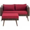 Mville 2 vietų sofa Molde su pufy, apvalus rotangas, rudai dryžuotas, 40 cm (Tamsiai rudas)