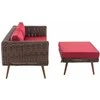 Mville 2 vietų sofa Molde su pufy, apvalus rotangas, rudai dryžuotas, 40 cm (Tamsiai rudas)