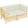 Dvivietė sodo sofa su kreminėmis pagalvėlėmis, pušies masyvas