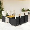 Sofa Sodo bistro komplektas su pagalvėmis, 7 dalių, juodas, ratanas