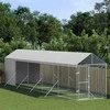 Lauko voljeras šunims su stogu, sidabrinis, 2x10x2,5m, plienas