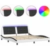 Lovos rėmas su LED, baltas ir juodas, 200x200cm, dirbtinė oda