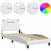Lovos rėmas su LED, baltos spalvos, 90x200cm, dirbtinė oda