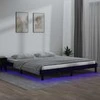 Lovos rėmas su LED, juodos spalvos, 140x190cm, medienos masyvas