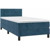 Lova su spyruoklėmis/čiužiniu/LED, mėlyna, 90x190cm, aksomas