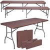 Lauko baldų komplektas Bipohome Ratano rudos spalvos maitinimo rinkinio stalas 180 cm + 2 suolai